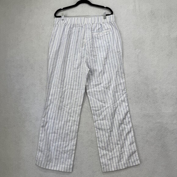 Faherty Pants Womens Large White Blue Stripe Linen Blend Wide Leg NWT WBS2228-PR - Picture 3 of 13